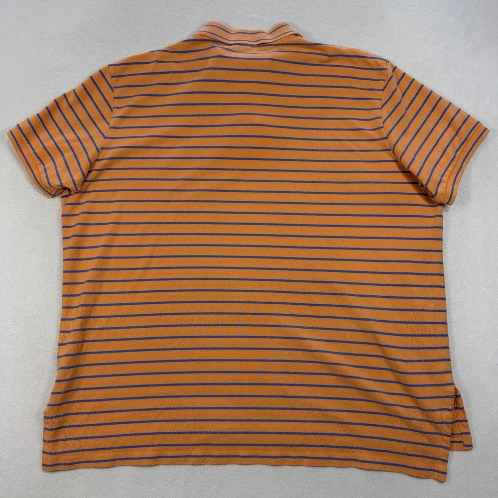 Polo Ralph Lauren Polo Shirt Mens XXL Orange Blue Striped‎ Short Sleeve Golf